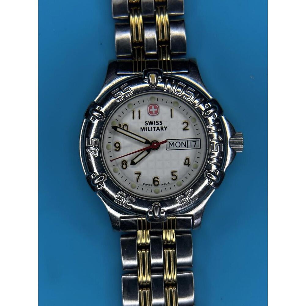 Swiss Military Vintage 90’s Pink Cross Ladies Stainless Steel 2 Tone Day Date - Picture 3 of 7
